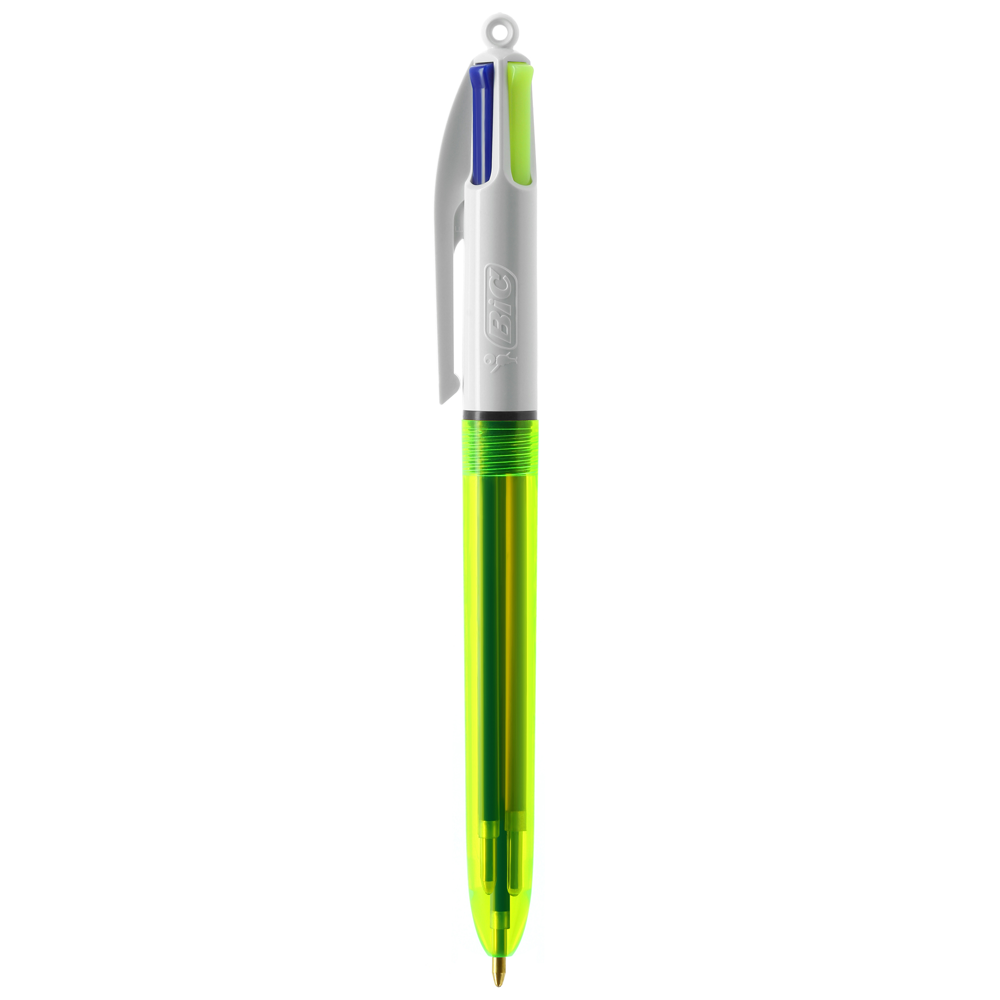 Stylo personnalisé BIC® 4 couleurs Fluo avec Lanyard Jaune transparent